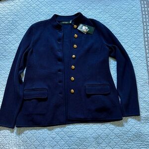 Lauren by Ralph Lauren Midnight Blue Knit Jacket with Gold Buttons- size Large